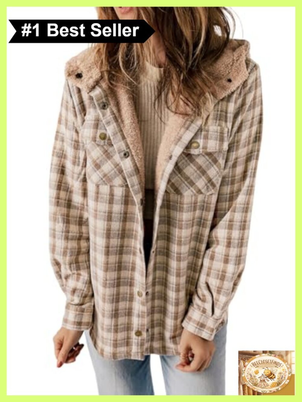 Womens Plaid Shacket Fleece Lined Hooded Button Down Loose Fit Winter Coat